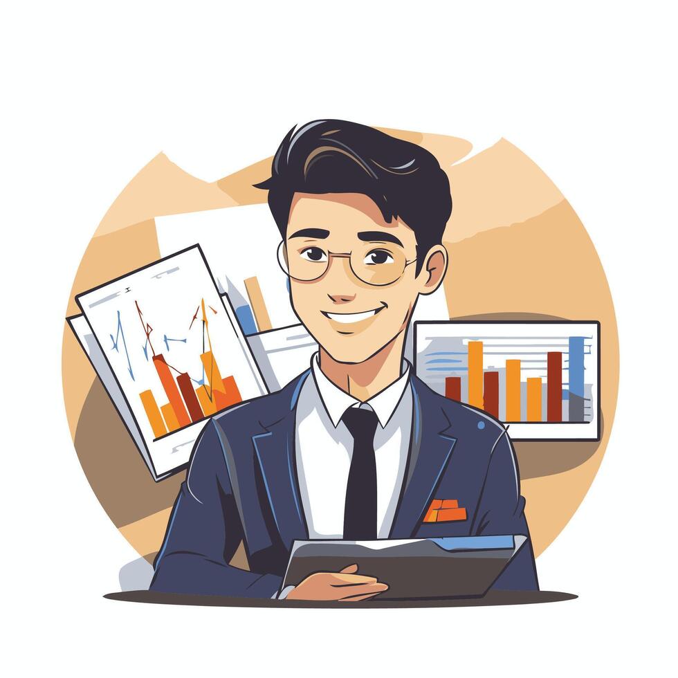 A cartoon man in a suit and tie holding a clipboard vector