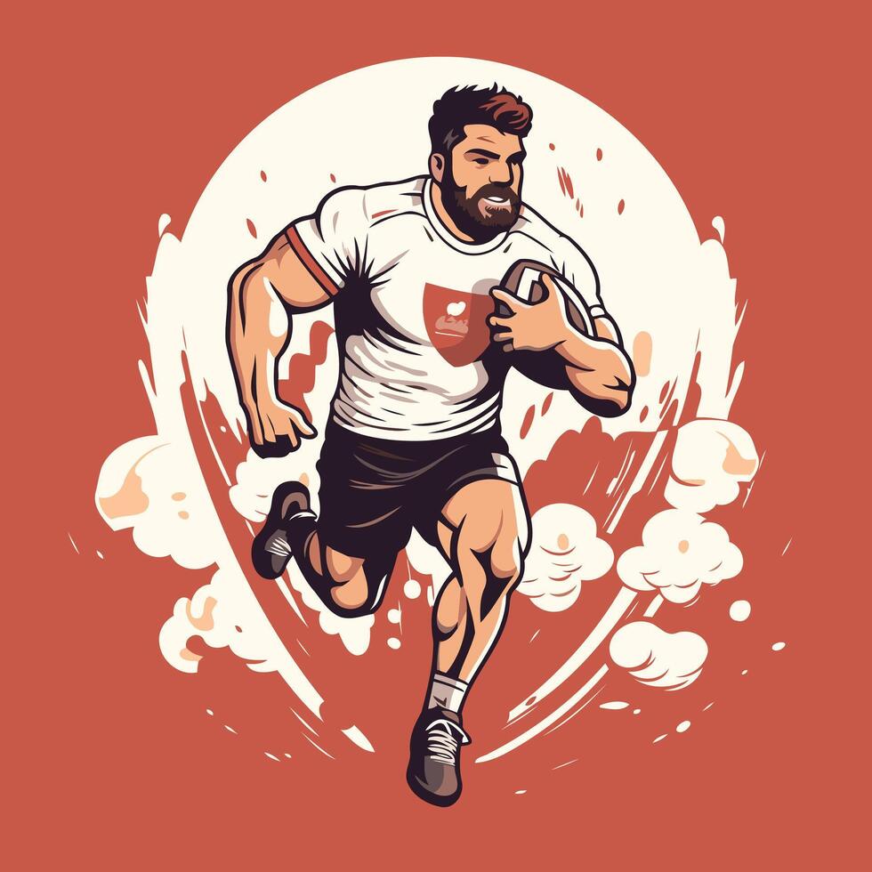Rugby player running with ball illustration vector