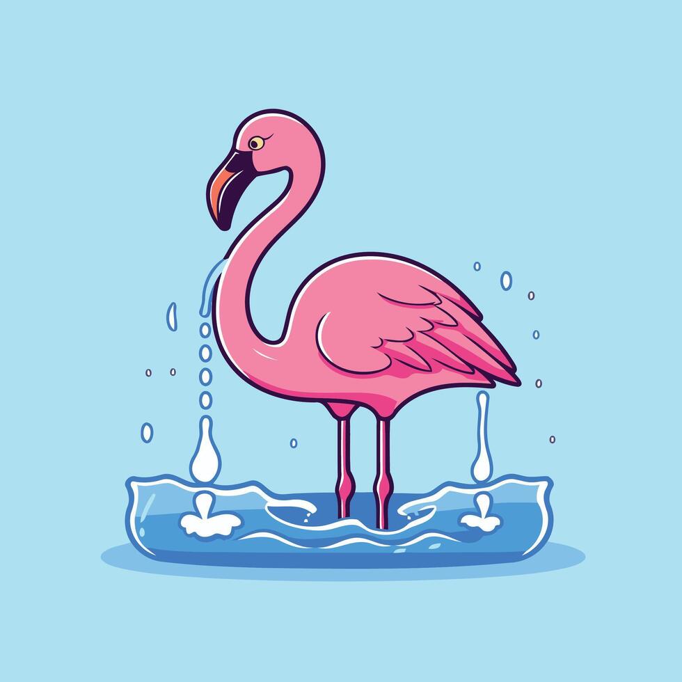 Flamingo in the water with bubbles and water vector
