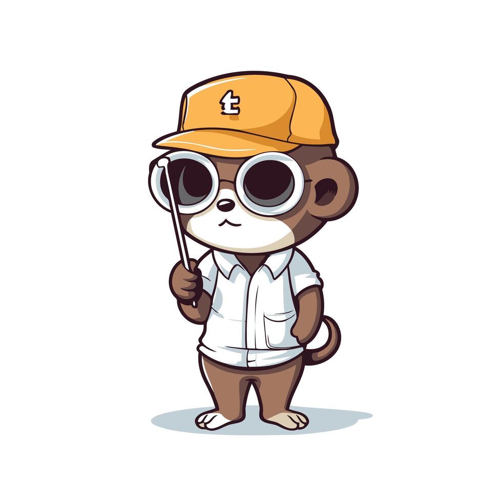 A cartoon monkey wearing a hat and holding a stick vector