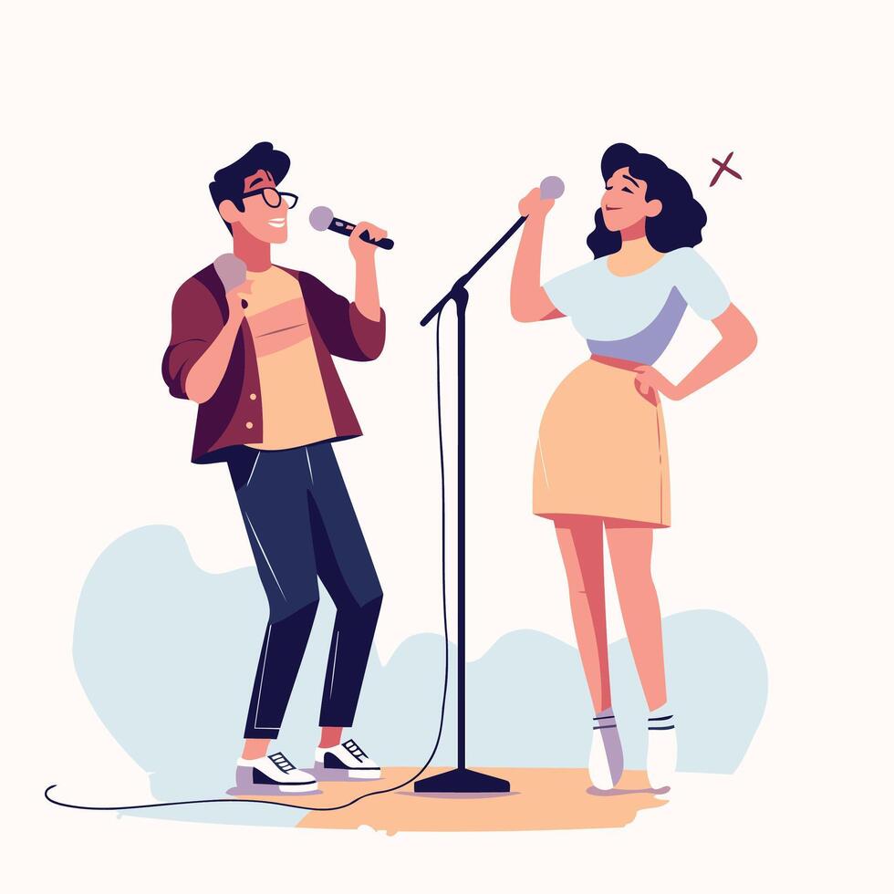 A man and woman singing into a microphone vector