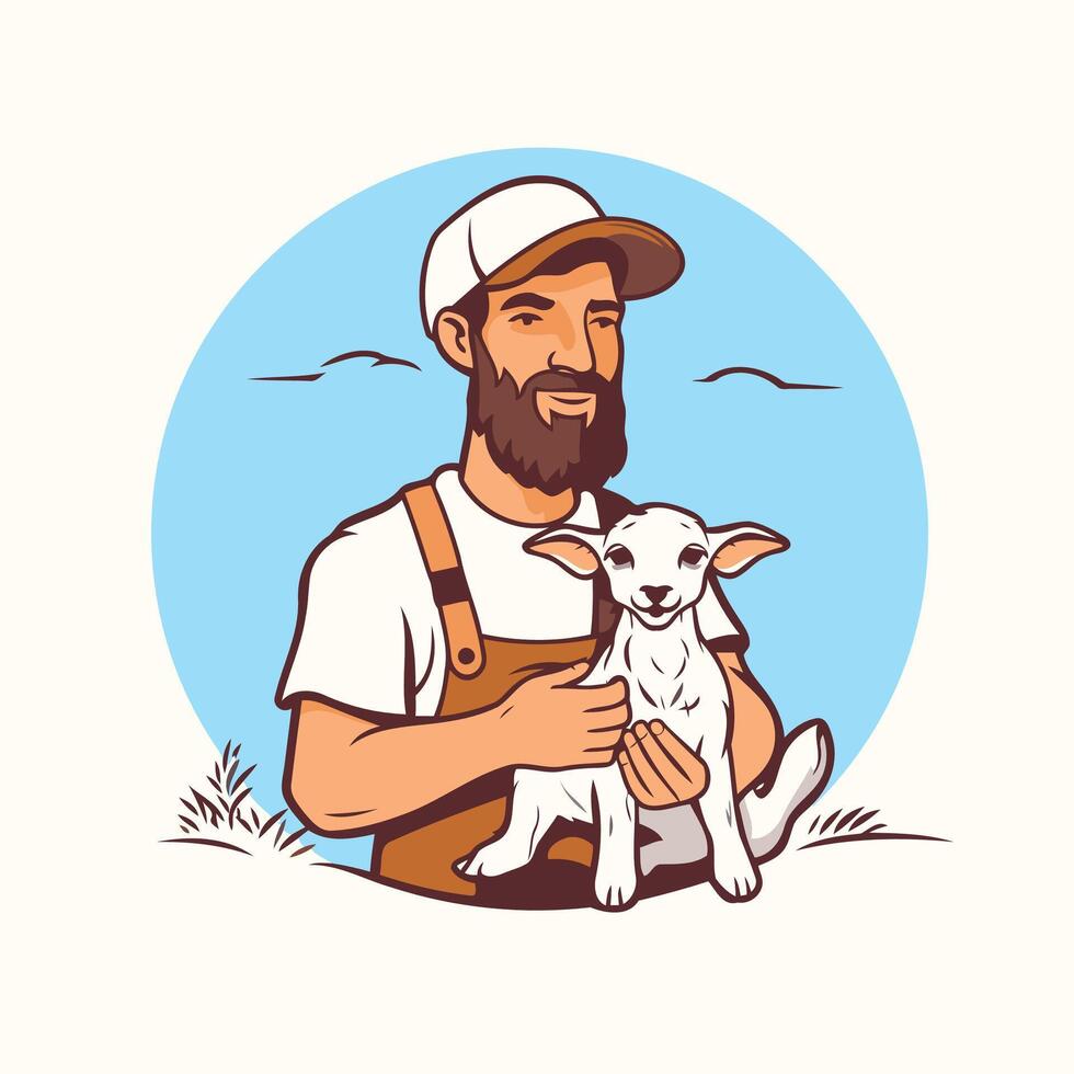 A man with a beard holding a lamb vector