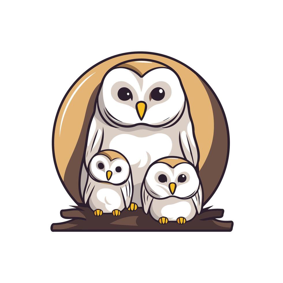 Owl family with baby owl illustration vector