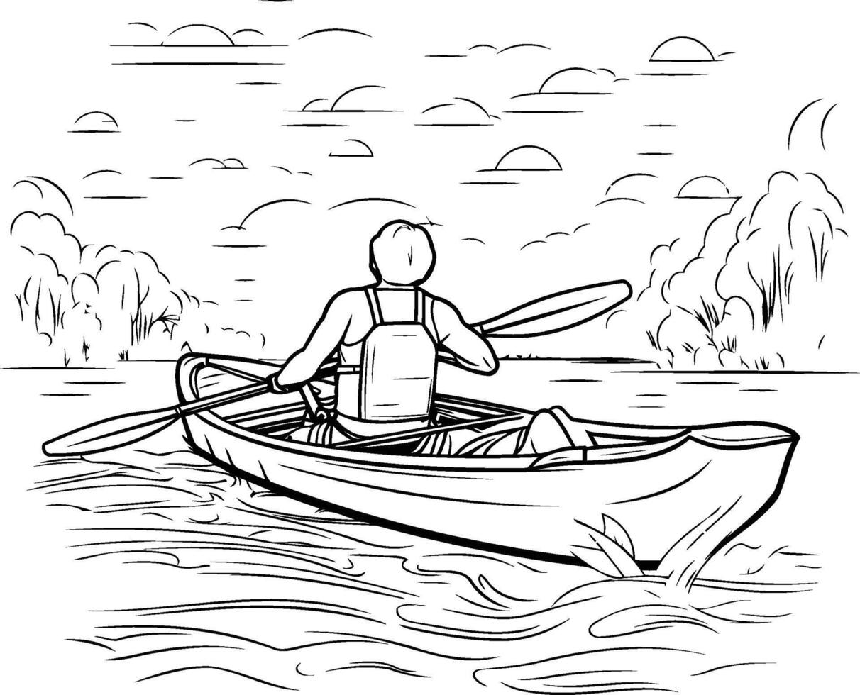 A man is rowing a canoe on the river vector