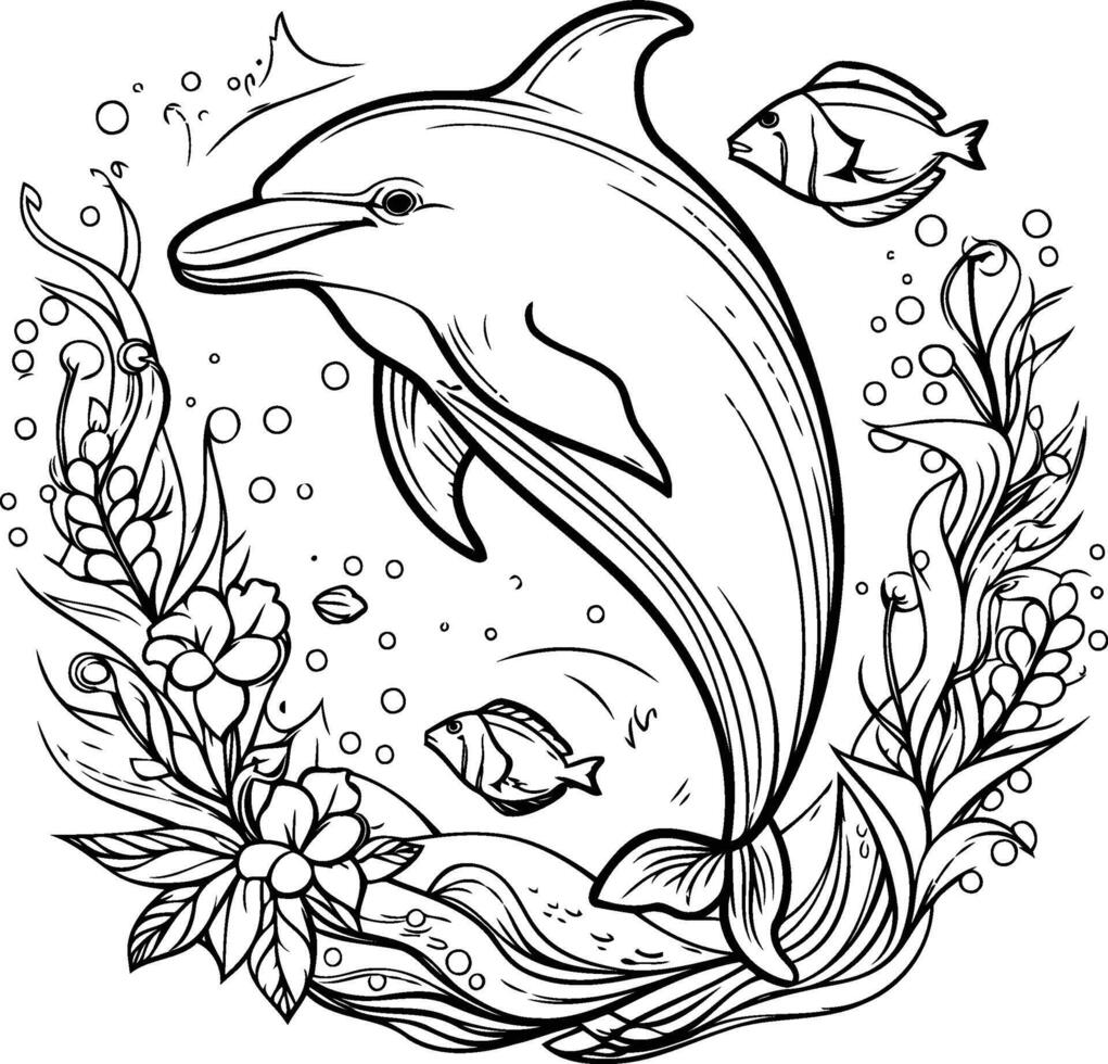 Dolphin coloring pages for adults vector