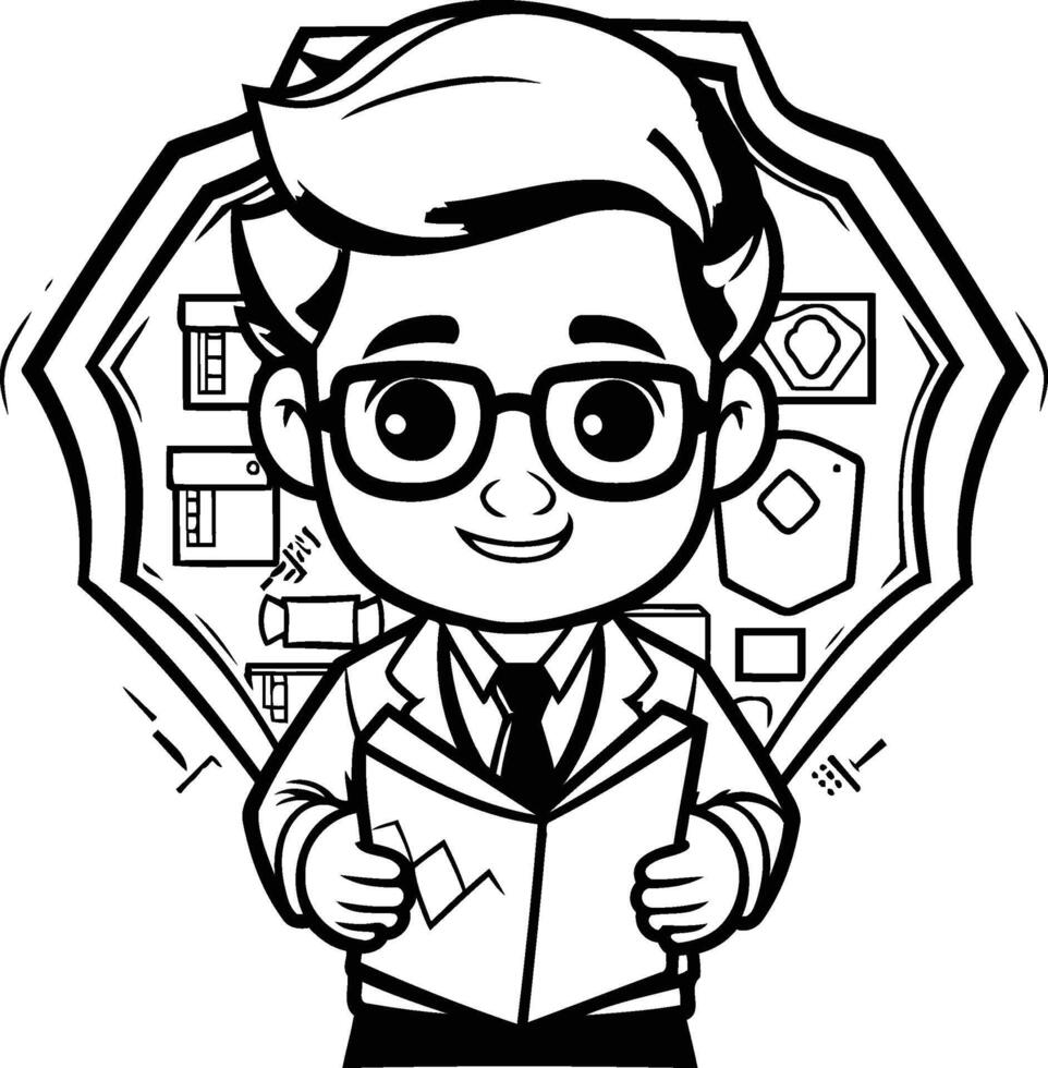 A cartoon man holding a book and wearing glasses vector