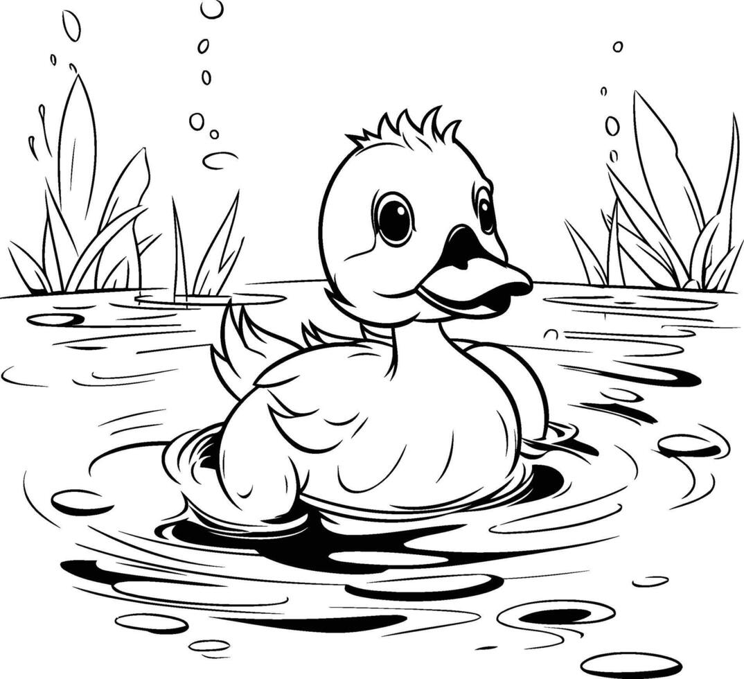A duck swimming in the water coloring pages vector