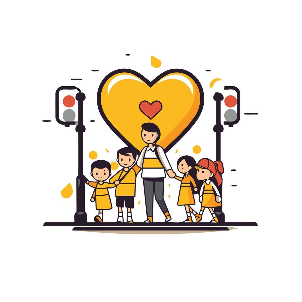 Family with children and traffic light illustration vector
