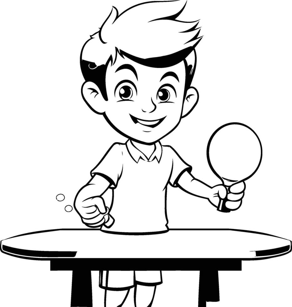 Boy playing ping pong coloring page vector