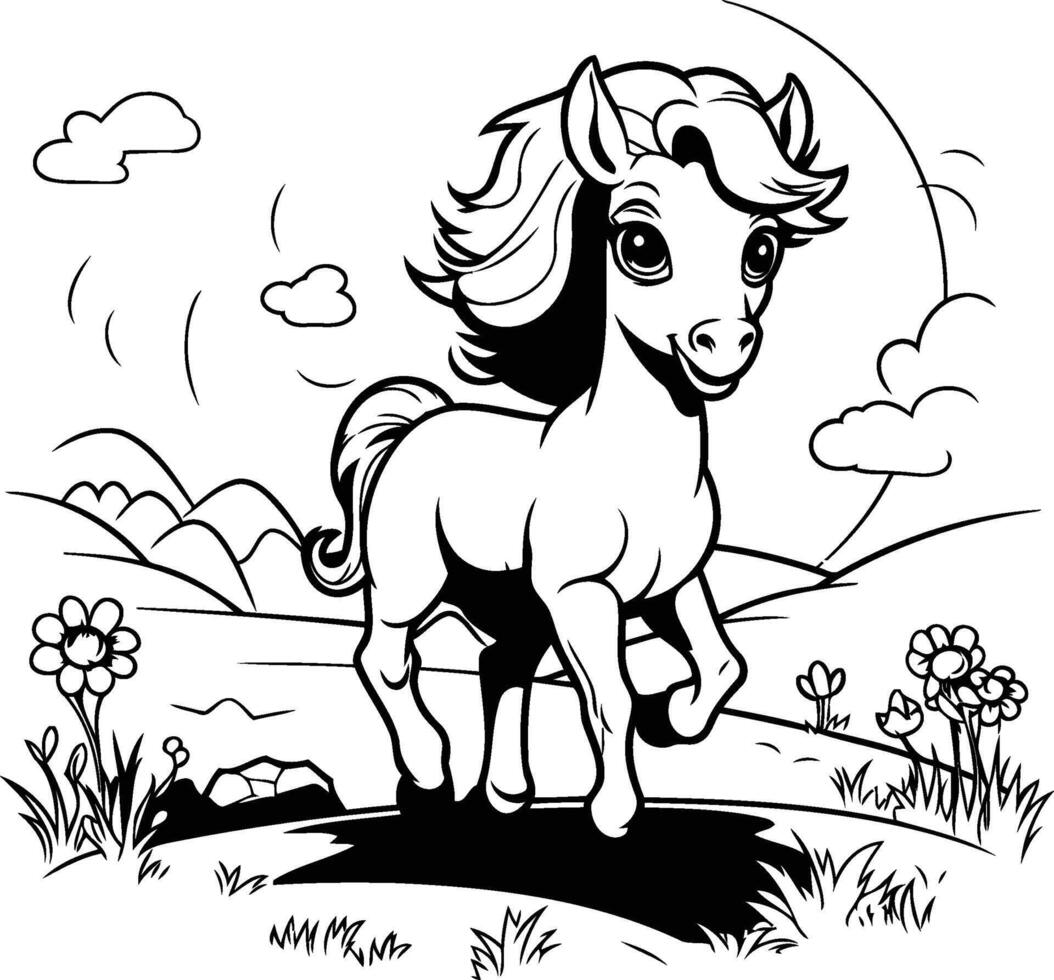 A horse coloring page with a picture of a horse vector
