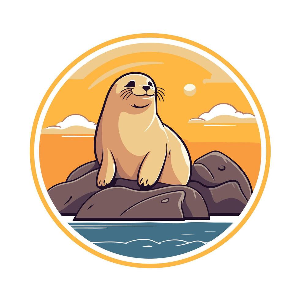A seal sitting on a rock in the ocean vector