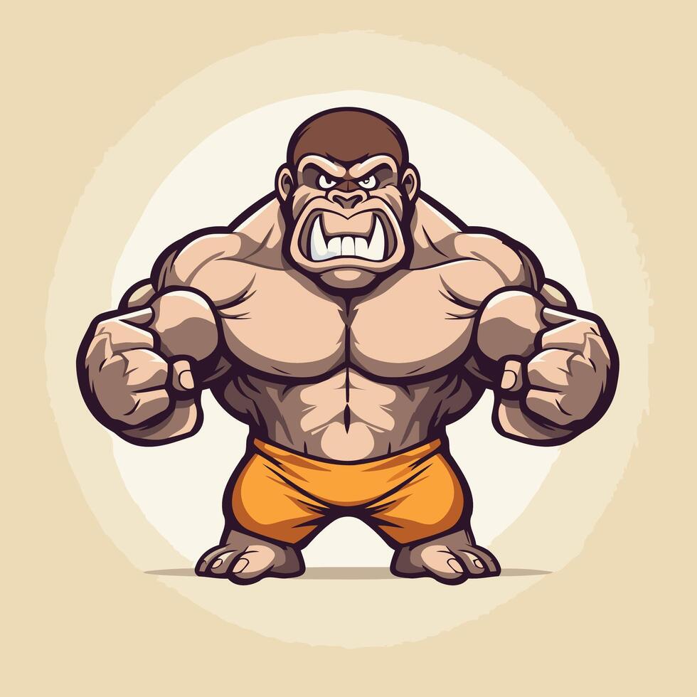 A cartoon gorilla with a big chest and a big head vector