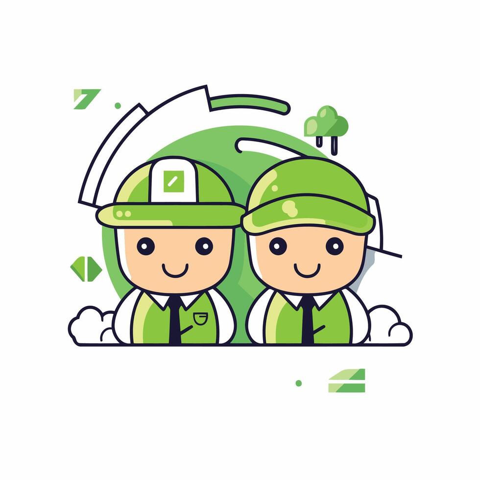 Two people in green uniforms with trees and other green objects vector