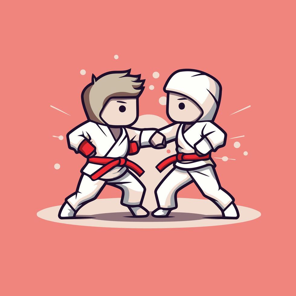 Two people in karate gear fighting vector