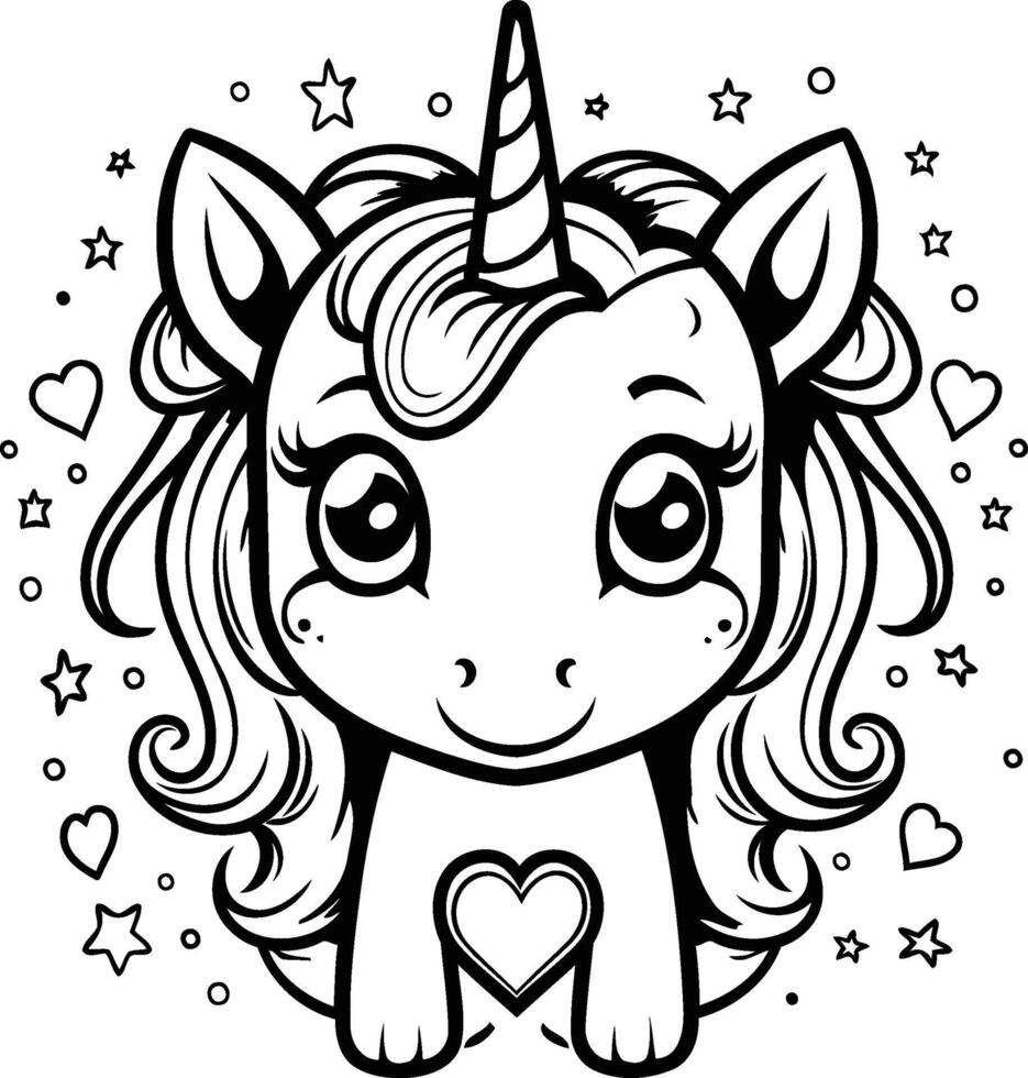 Cute unicorn coloring pages for kids vector