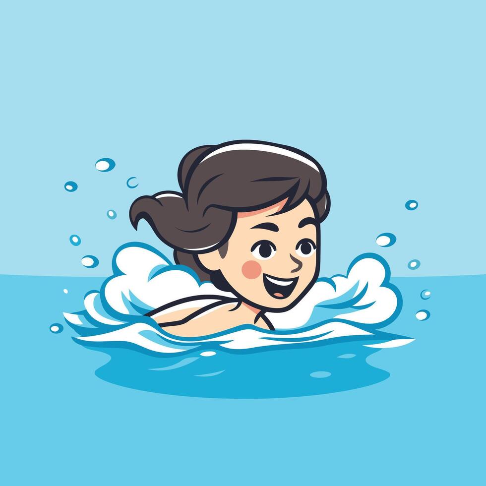A cartoon girl swimming in the water vector