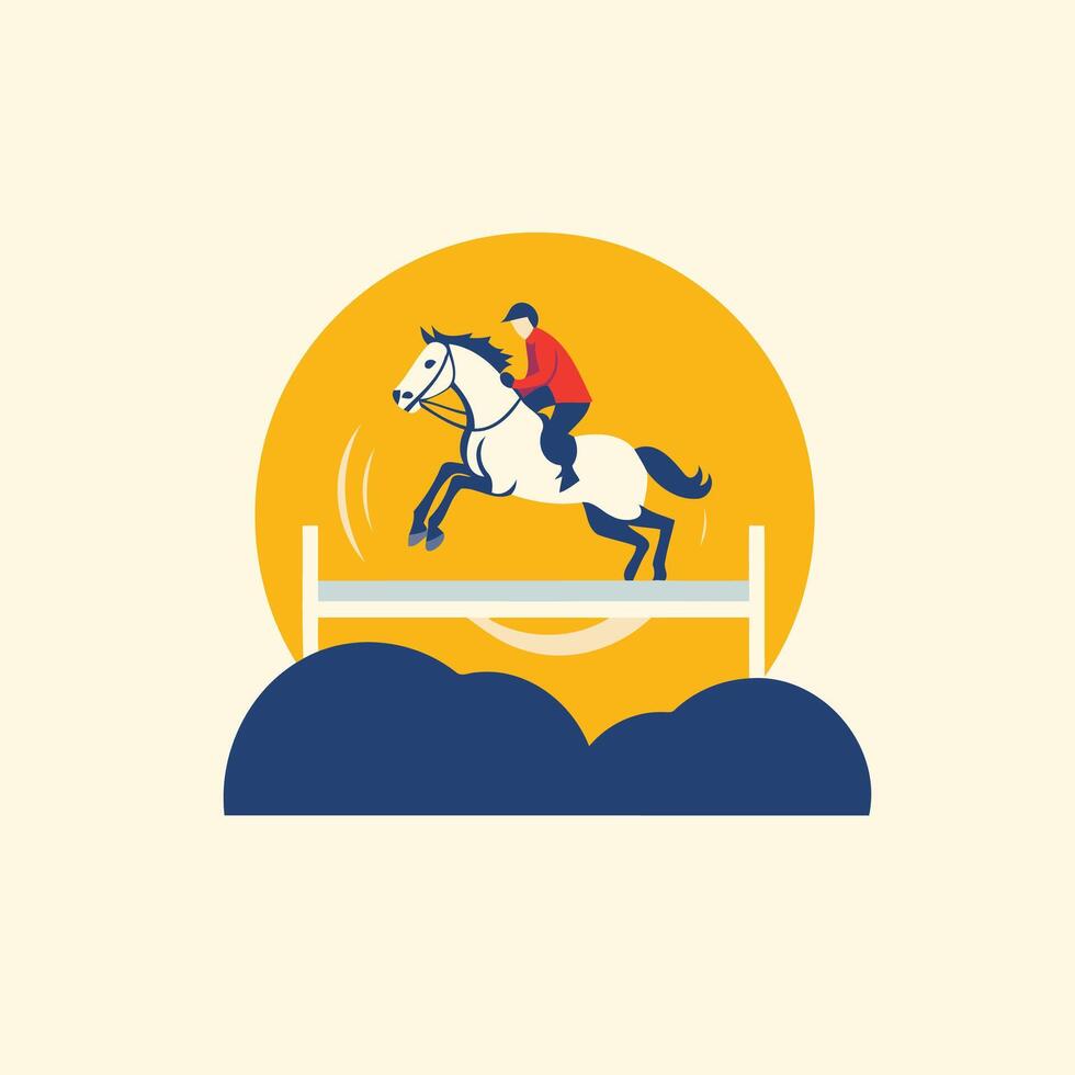 A horse and rider jumping over a jump vector
