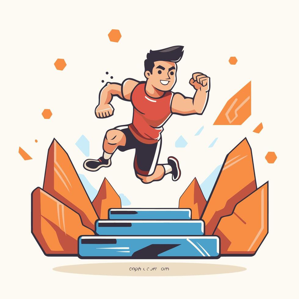 A cartoon man running up a staircase vector