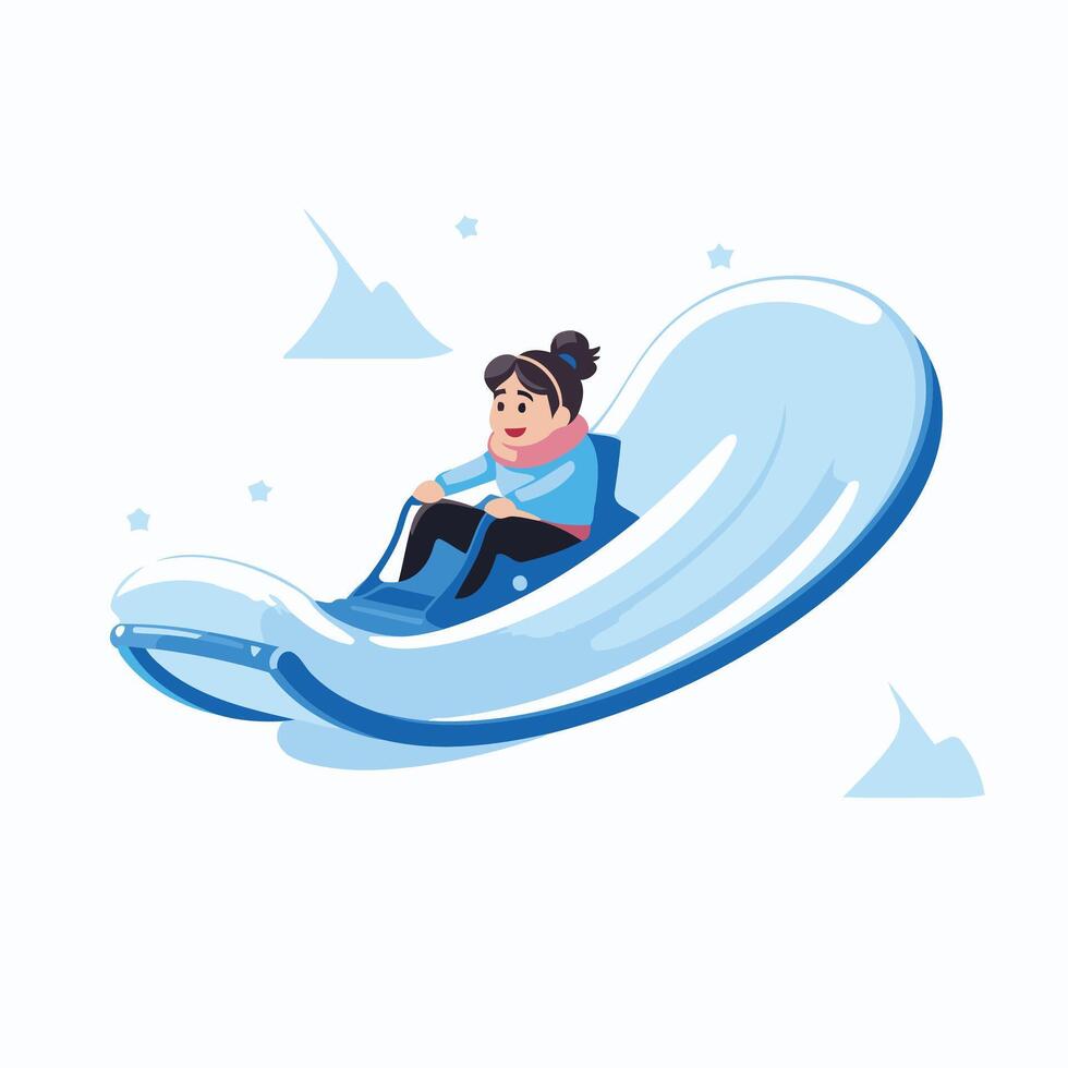 A cartoon girl riding on a snow sled vector