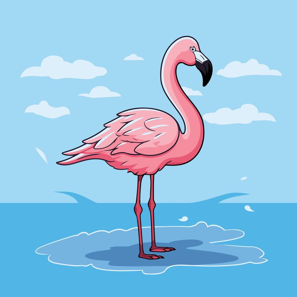Flamingo cartoon illustration on blue background vector