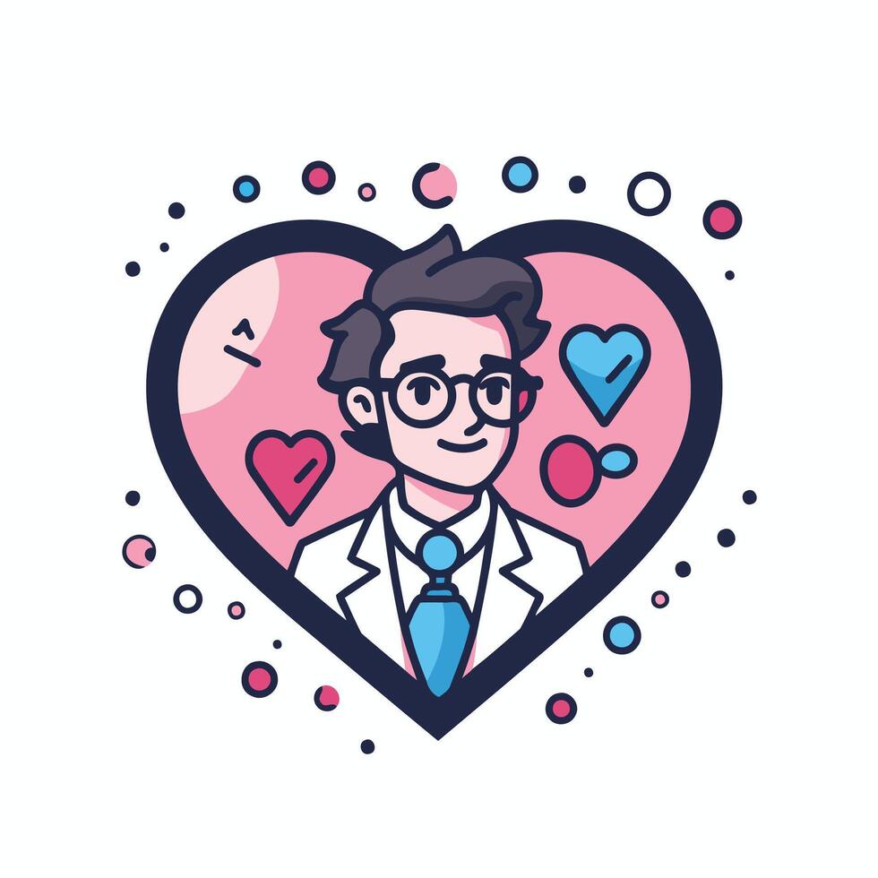 A man in glasses and a heart shaped icon vector
