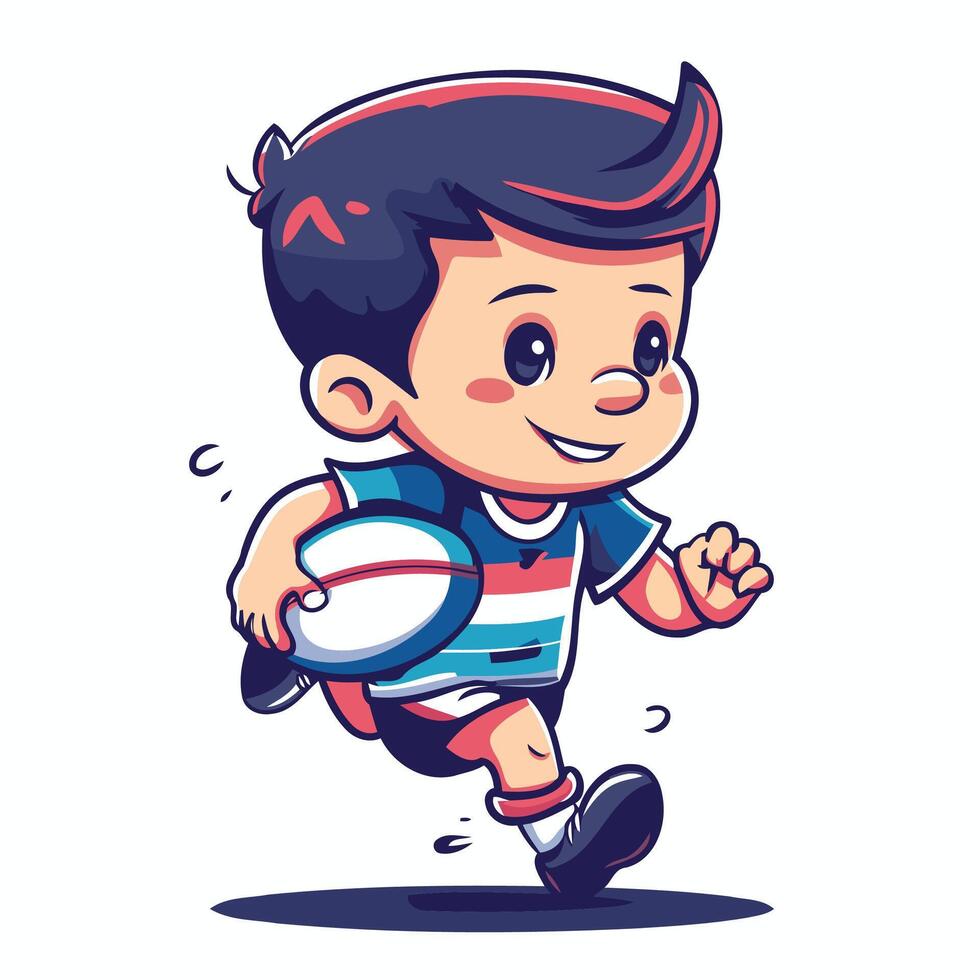 Cartoon boy running with rugby ball vector