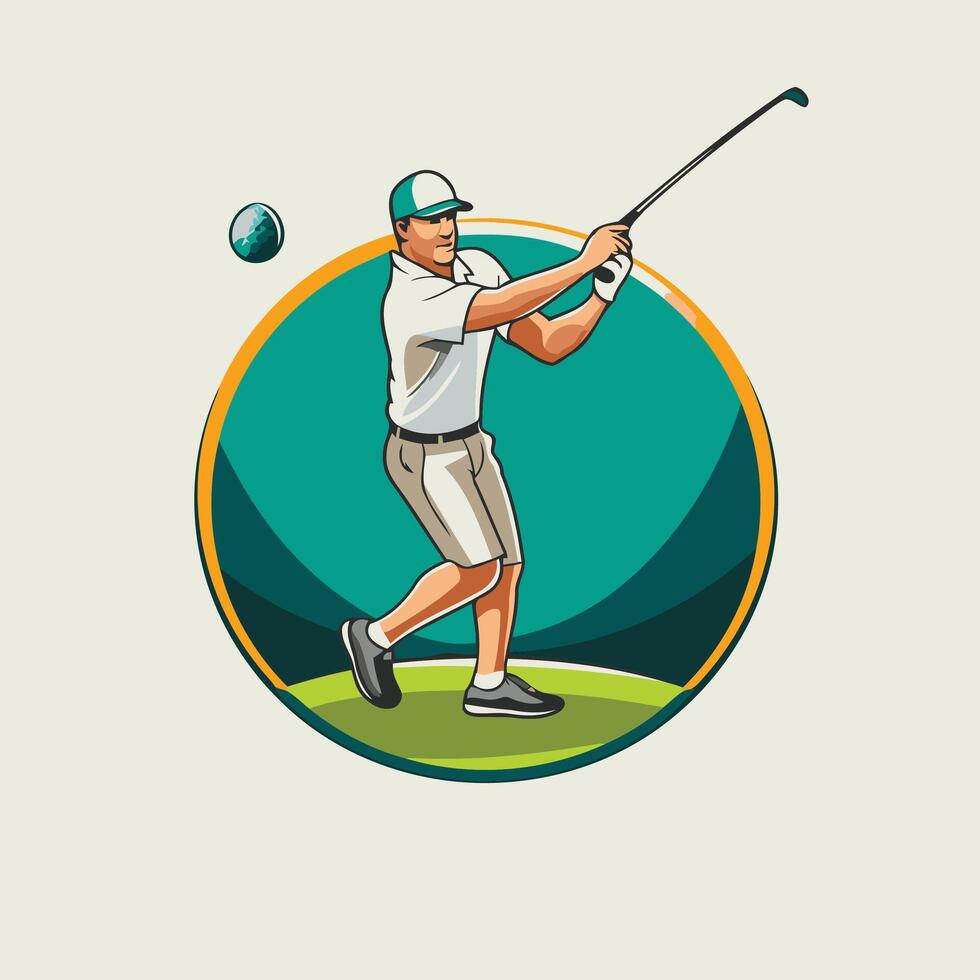 Golf player hitting ball in circle vector