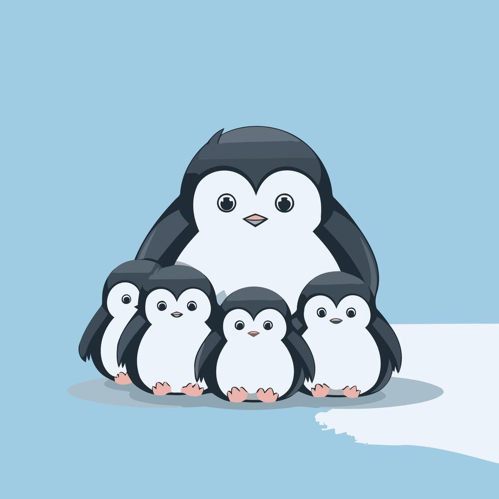 Penguin family with baby penguins on the ice vector