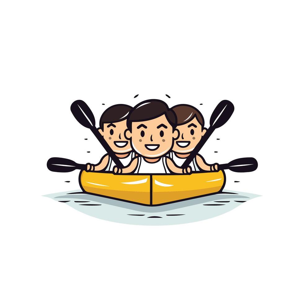 Three people in a canoe, one is smiling vector
