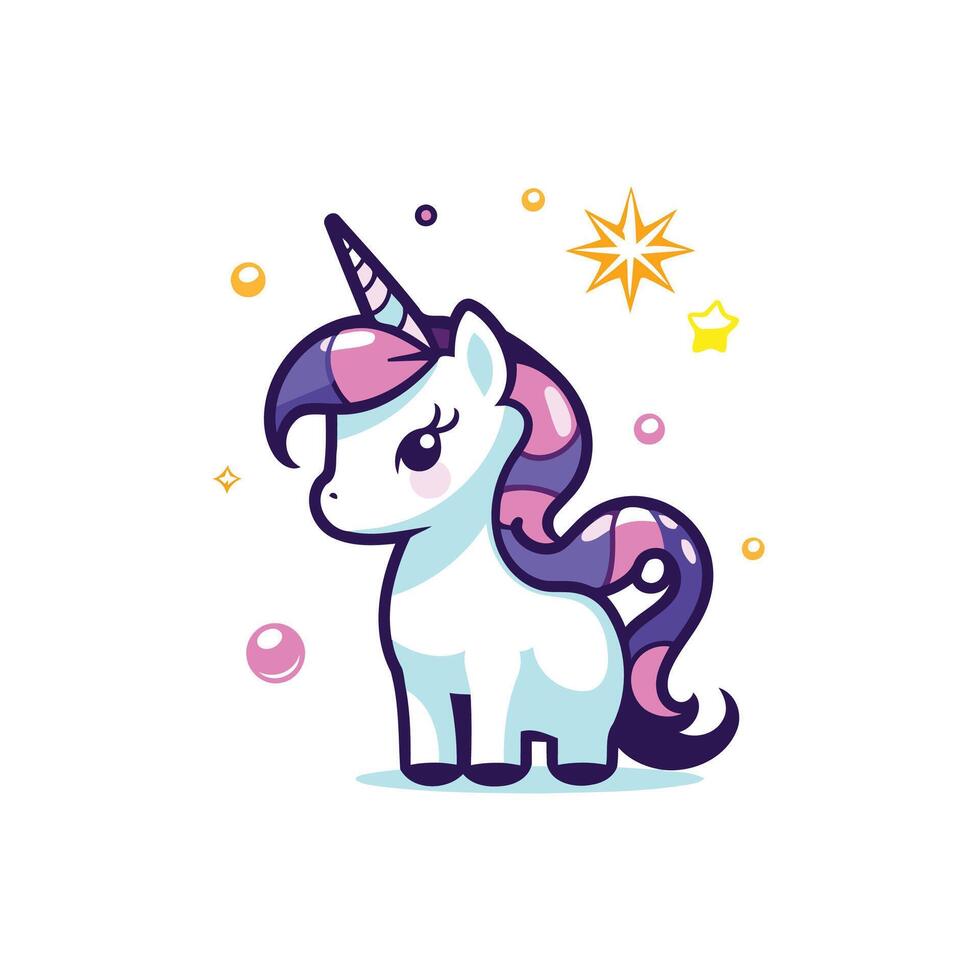A cartoon unicorn with purple mane and stars vector