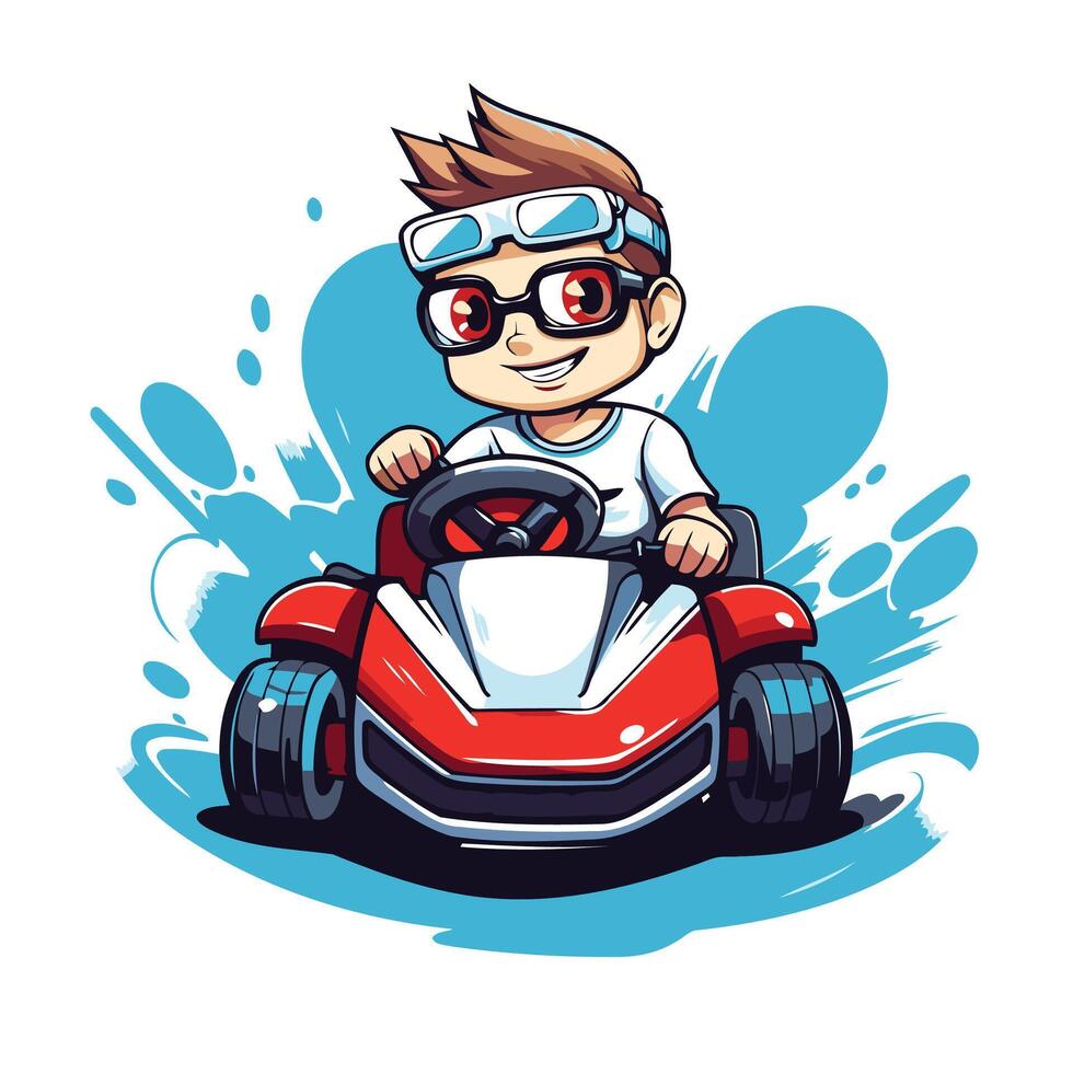 Cartoon boy driving go kart vector