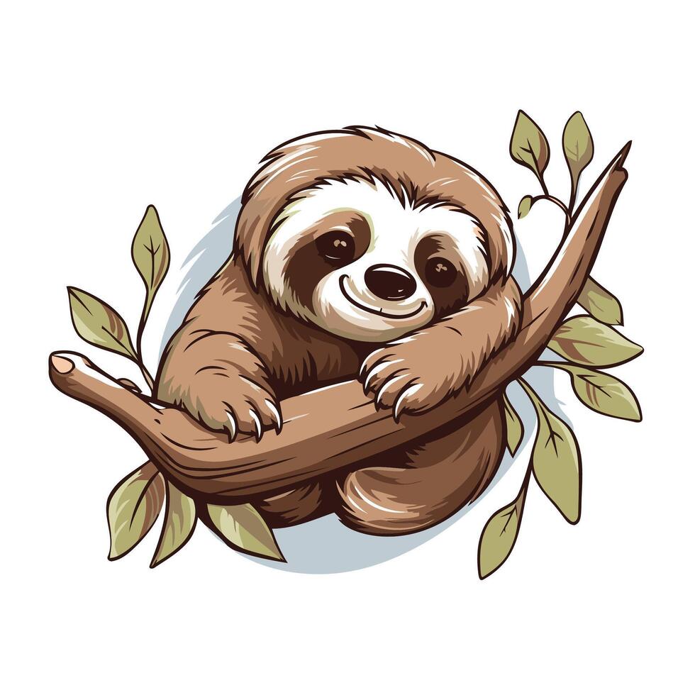 A cartoon sloth sitting on a branch vector