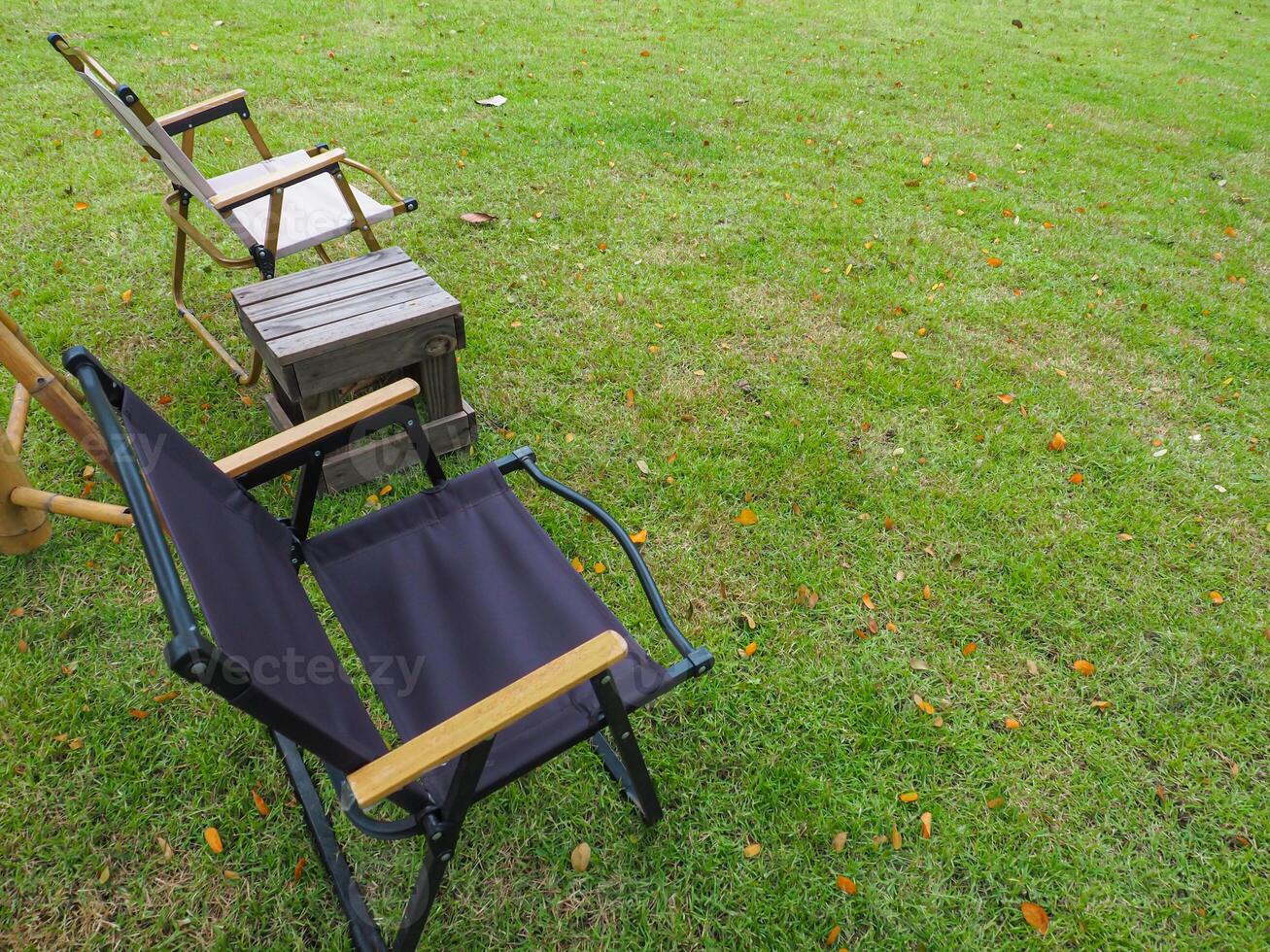 Camping chair on the lawn for a relaxing holiday photo
