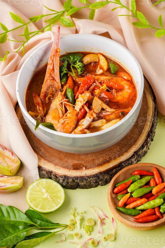 Shrimp soup bowl, Tom yum or tom yam photo