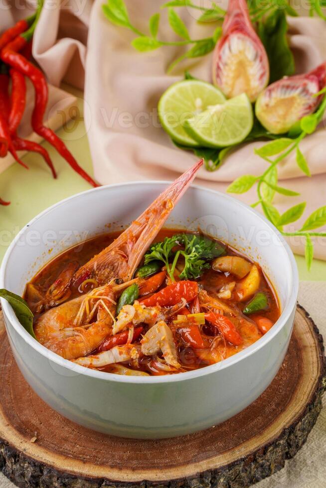 Shrimp soup bowl, Tom yum or tom yam photo
