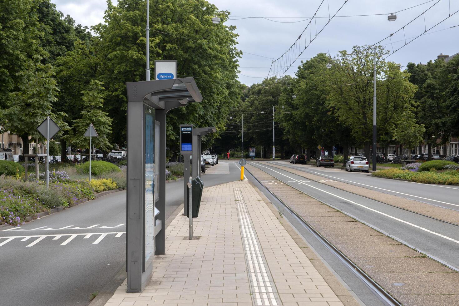 Empty Tram And Bus Stop At The Rooseveltlaan At Amsterdam The Netherlands 8-3-2021 photo