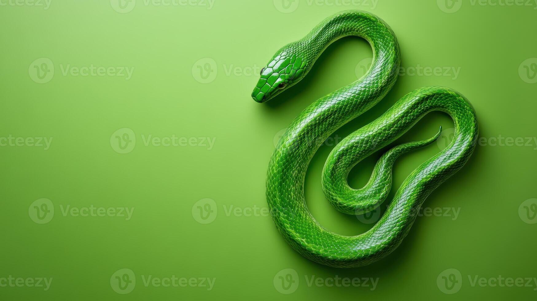 Modern green snake sculpture with clean design, set against a monochrome green backdrop. photo