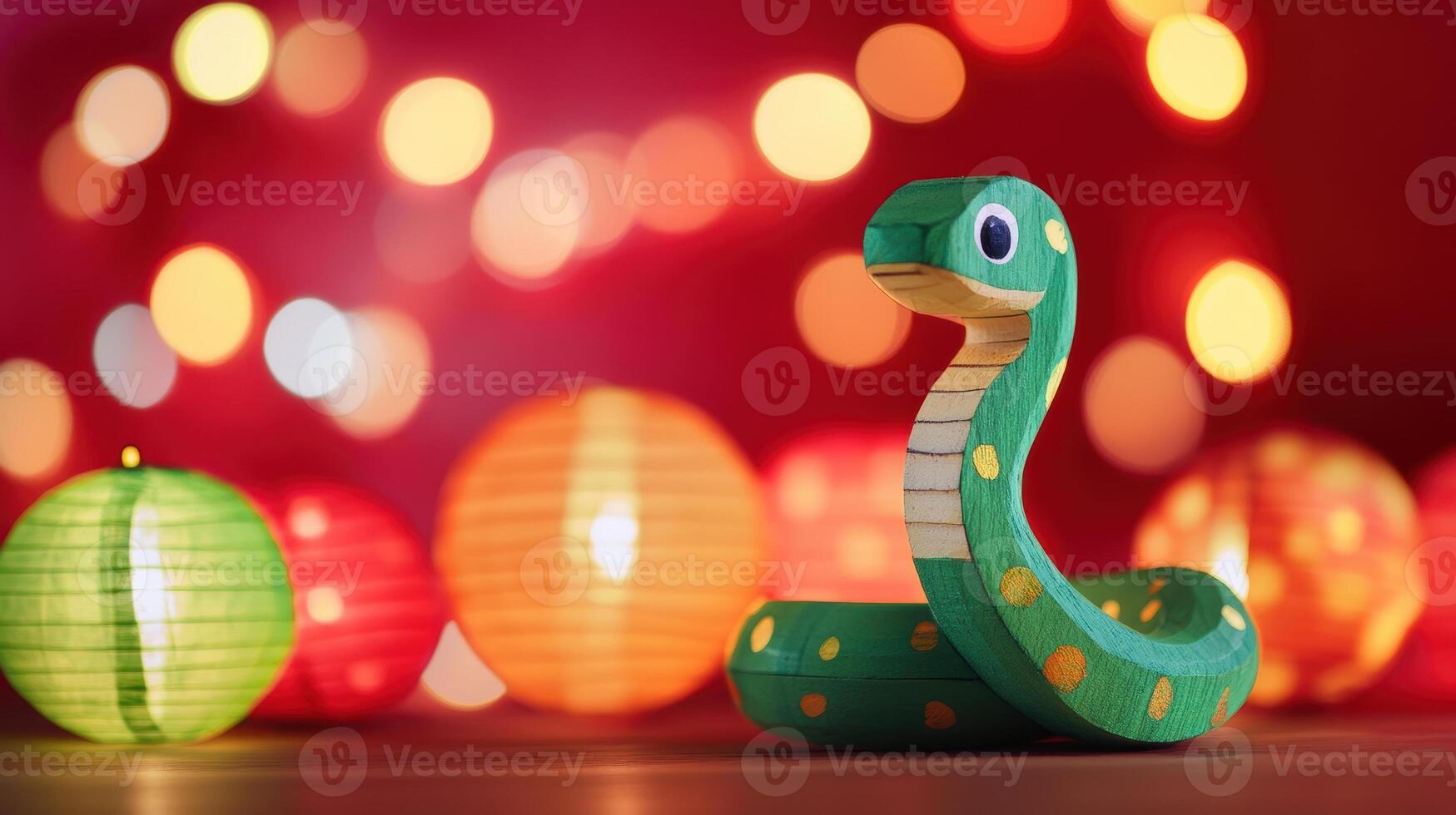 Adorable green snake with colorful patterns, handcrafted for children's enjoyment. photo