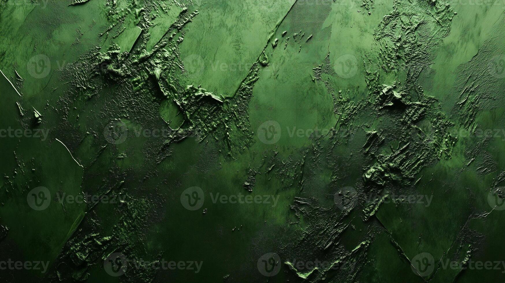 A close-up of a textured abstract painting with rough brush strokes in varying shades of green, creating a dynamic, layered effect. photo