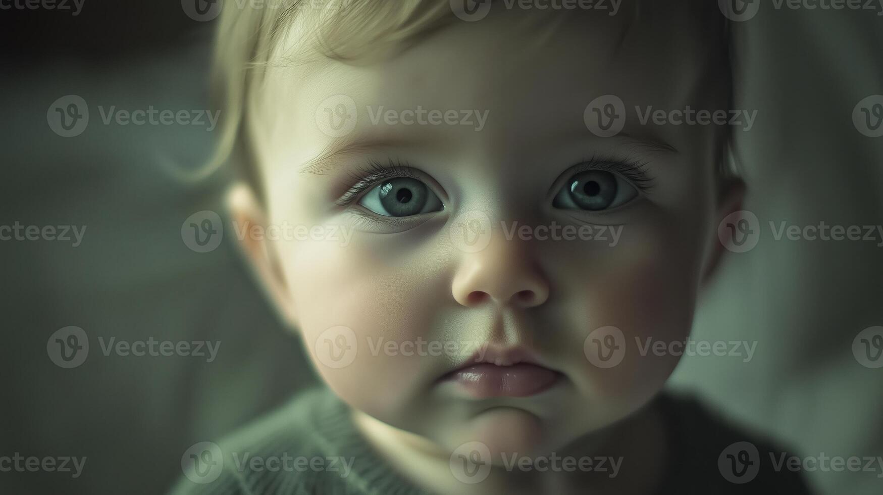Happy baby smiling against a warm, golden bokeh background, creating a soft and joyful atmosphere. photo