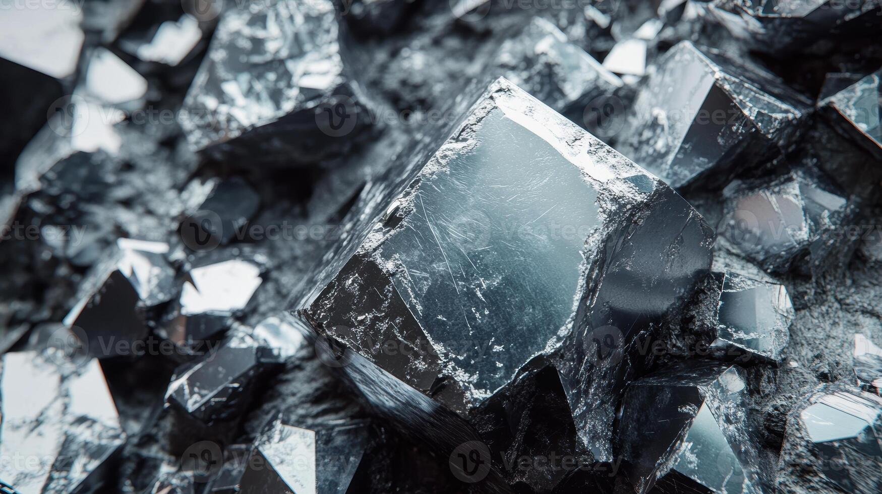 Polished hematite gemstone with metallic sheen and sharp crystal edges. photo