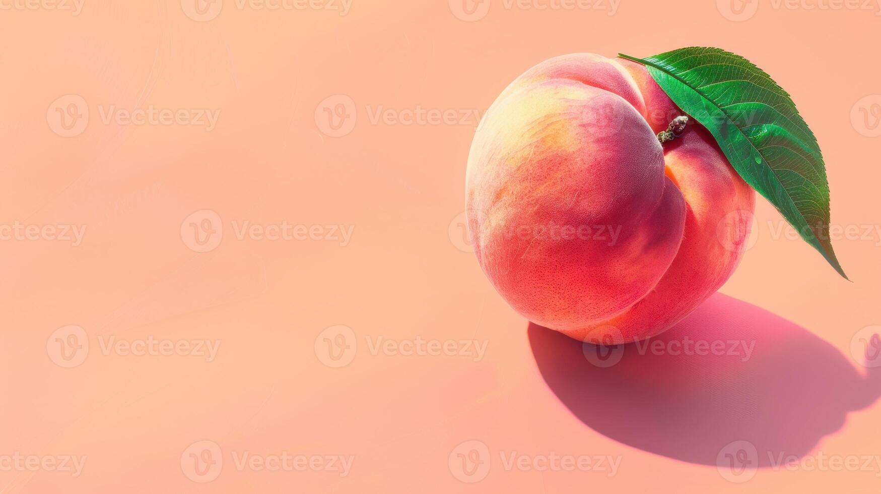 A Single Peach Basking in Summer Sunshine on a Pink Background photo