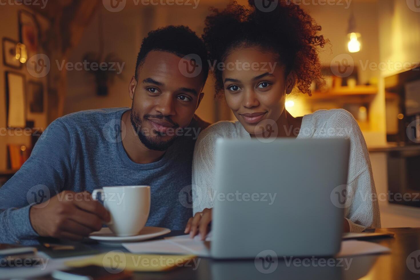 Cozy evening with friends in a modern kitchen photo