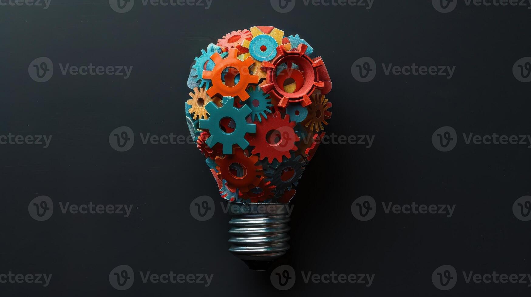 A Colorful Array Of Gears Forming A Light Bulb On A Dark Background photo
