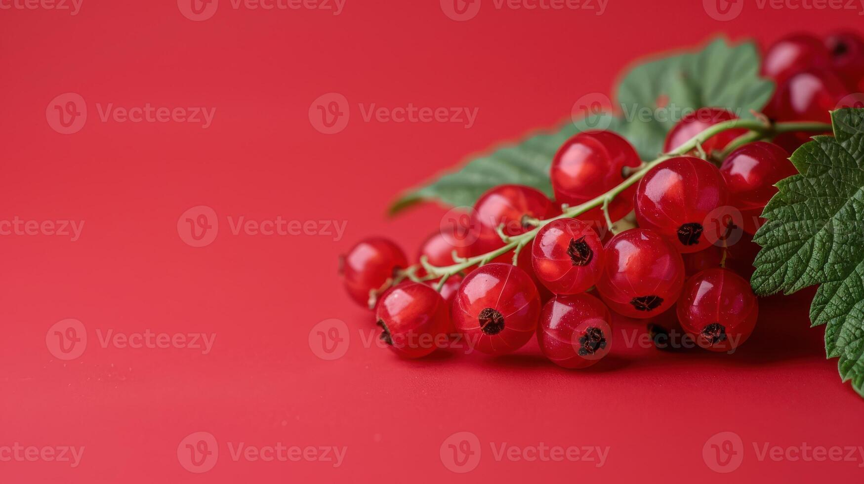 A Symphony of Red A Sprig of Ripe Red Currants on a Vibrant Crimson Background photo