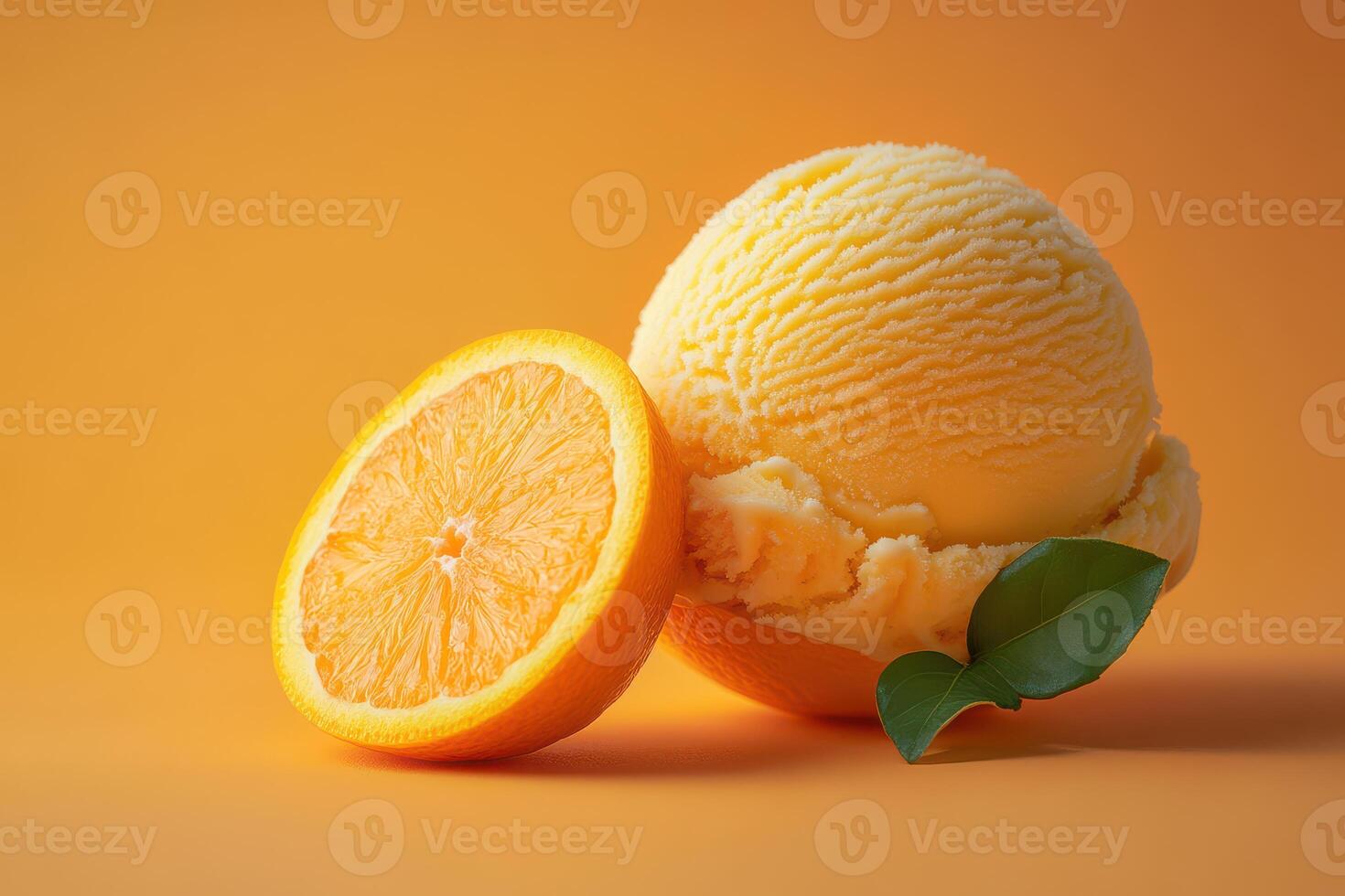 Refreshing citrus sorbet with orange slices on vibrant backdrop photo
