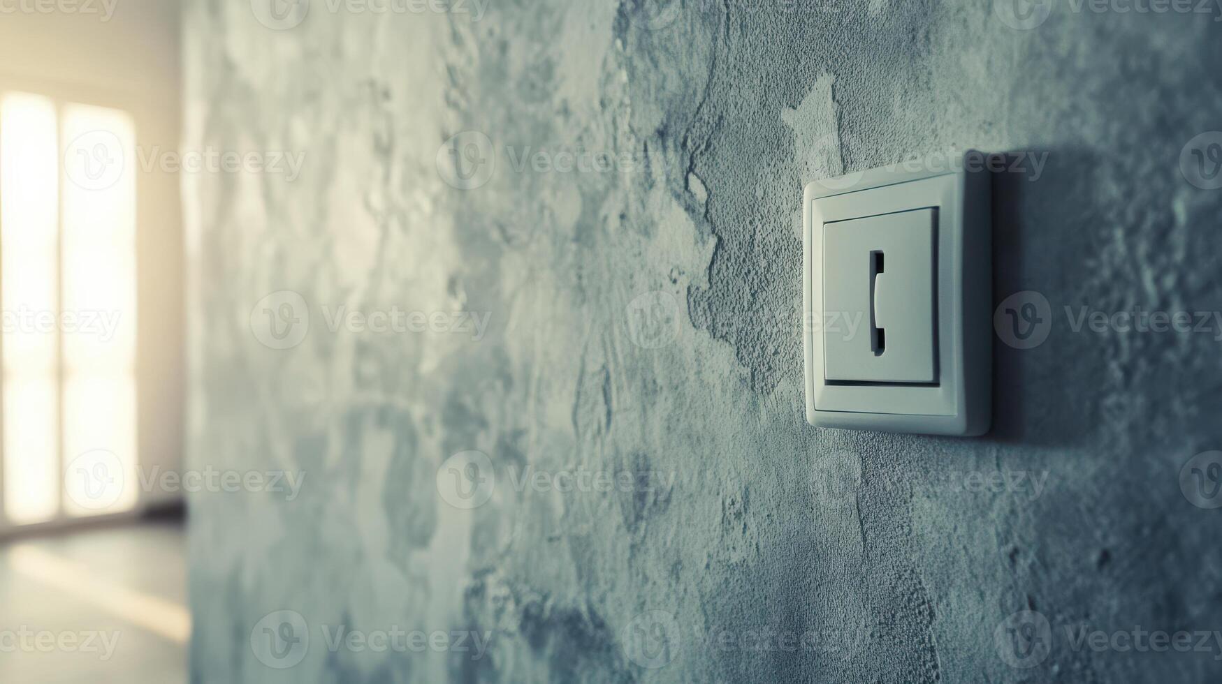 Detailed view of a light switch and power socket against a textured surface. photo