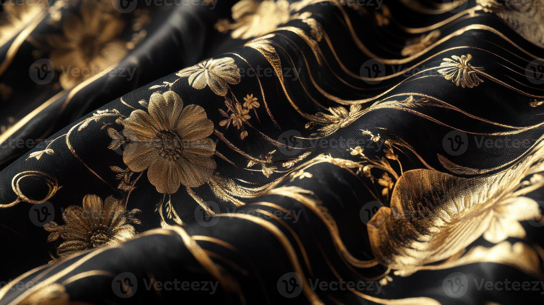 Detailed Black and Gold Fabric Waves Demonstrating Elegance photo