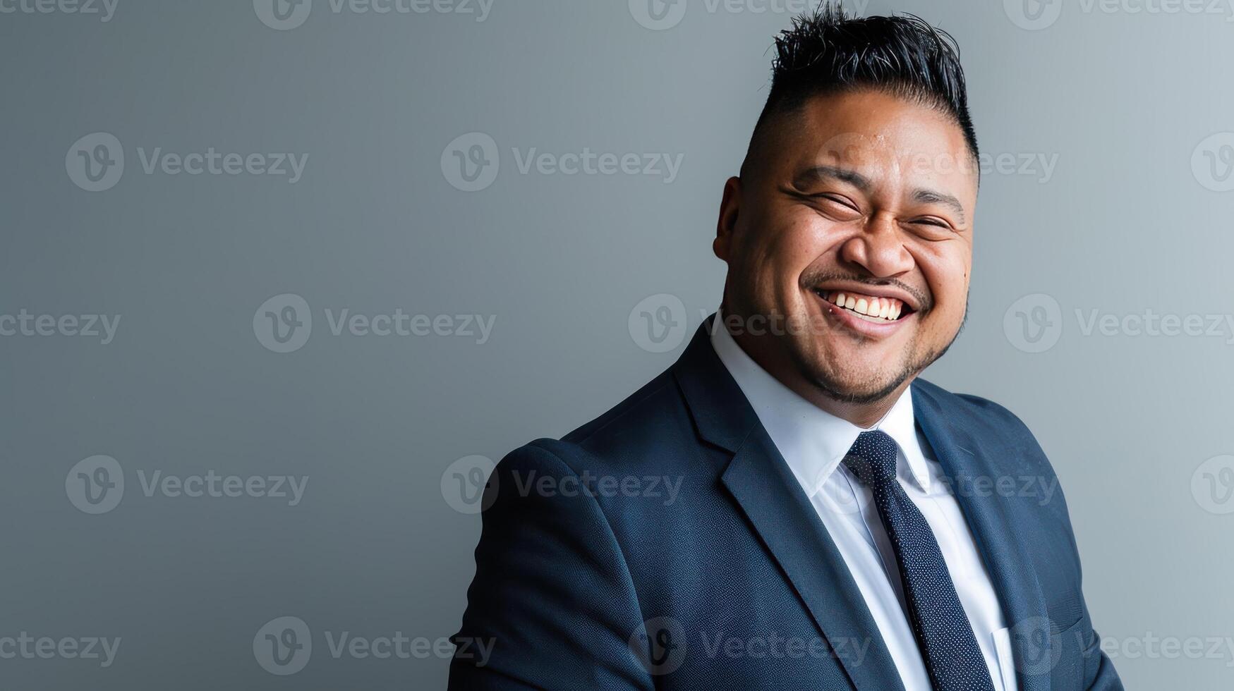 A Confident Smile Against a Neutral Background photo