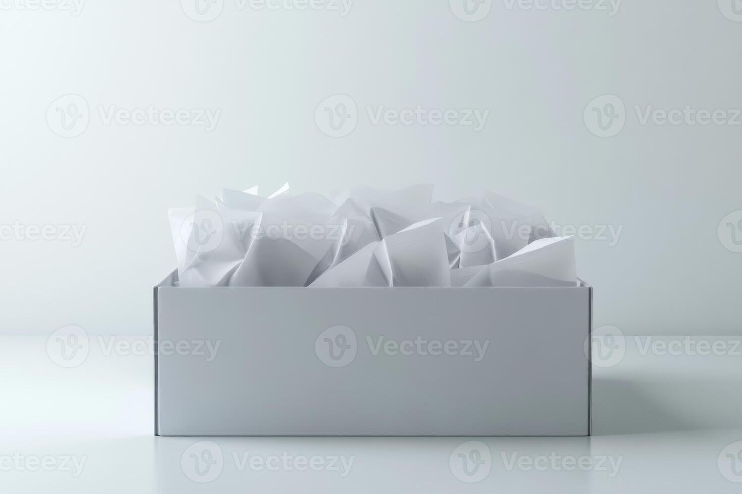 A stylish grey box filled with white paper crumples photo